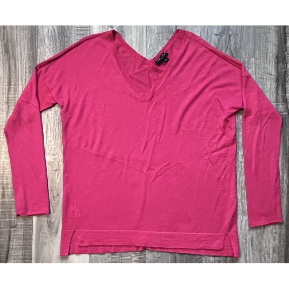 Ann Taylor Cashmere Sweater Womens Large Quiet Luxury Minimal V Neck Pink